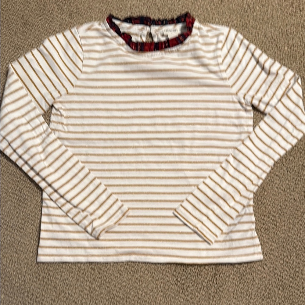 Crewcuts White and Gold Long Sleeve Tee Soft Cotton Blend with ruffle neck
